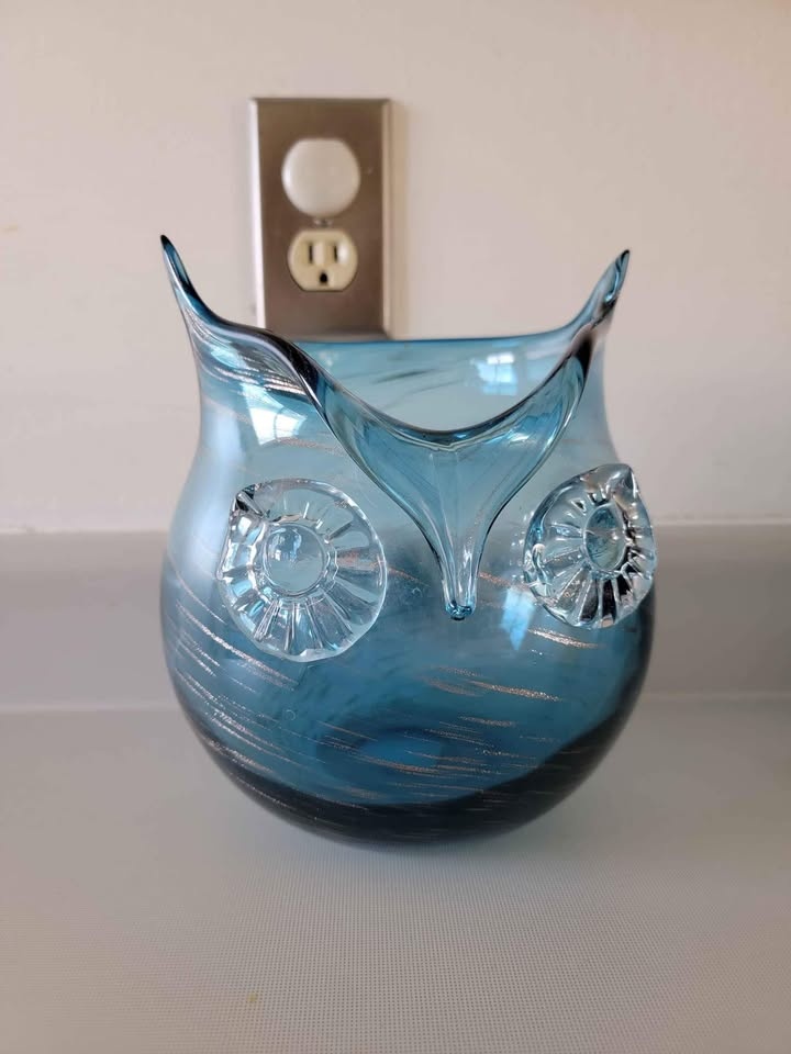 Gorgeous Blue Glass Owl Vase