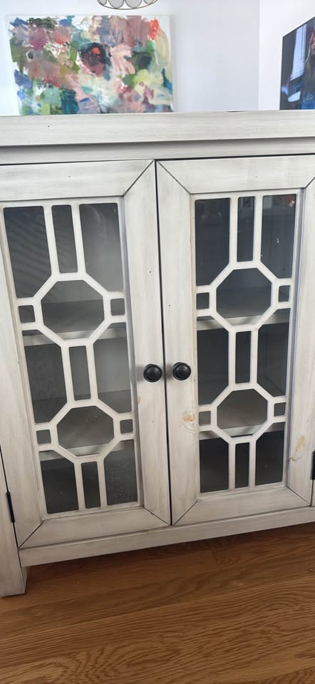Beautiful gray/cream entryway or dining console with glass doors - photo 2