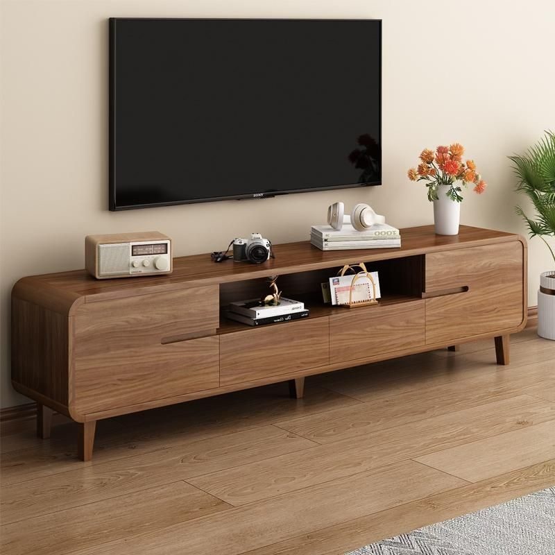 Scandinavian Wood TV Stand Console w/ Open Storage Nut Brown - photo 2