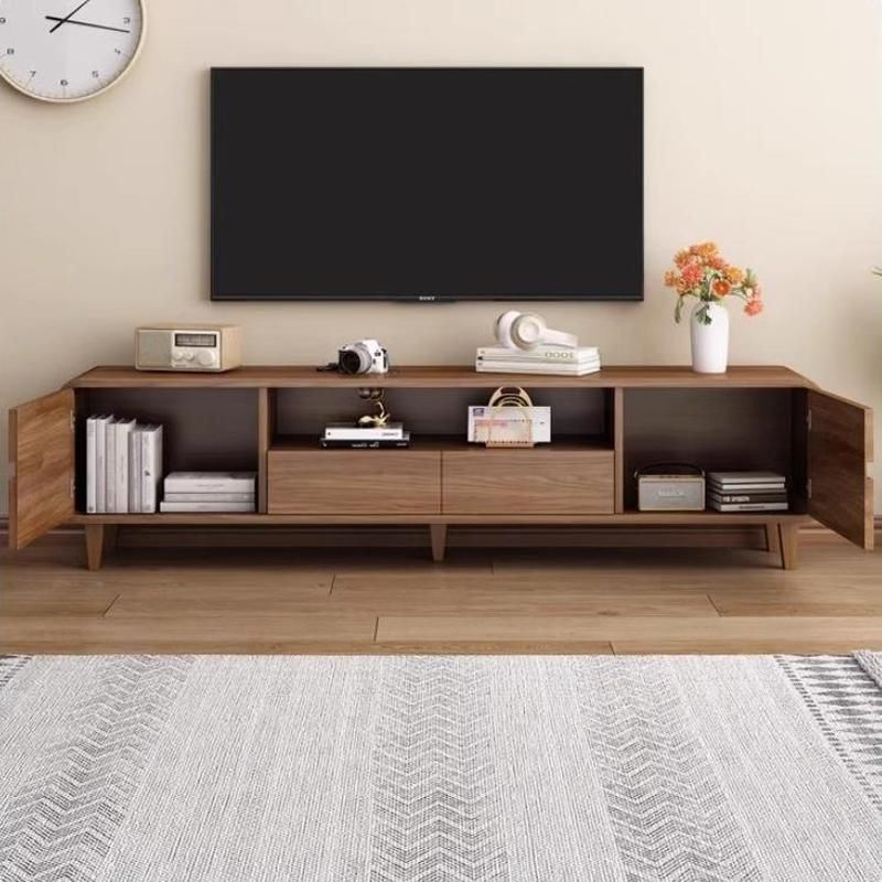 Scandinavian Wood TV Stand Console w/ Open Storage Nut Brown - photo 3