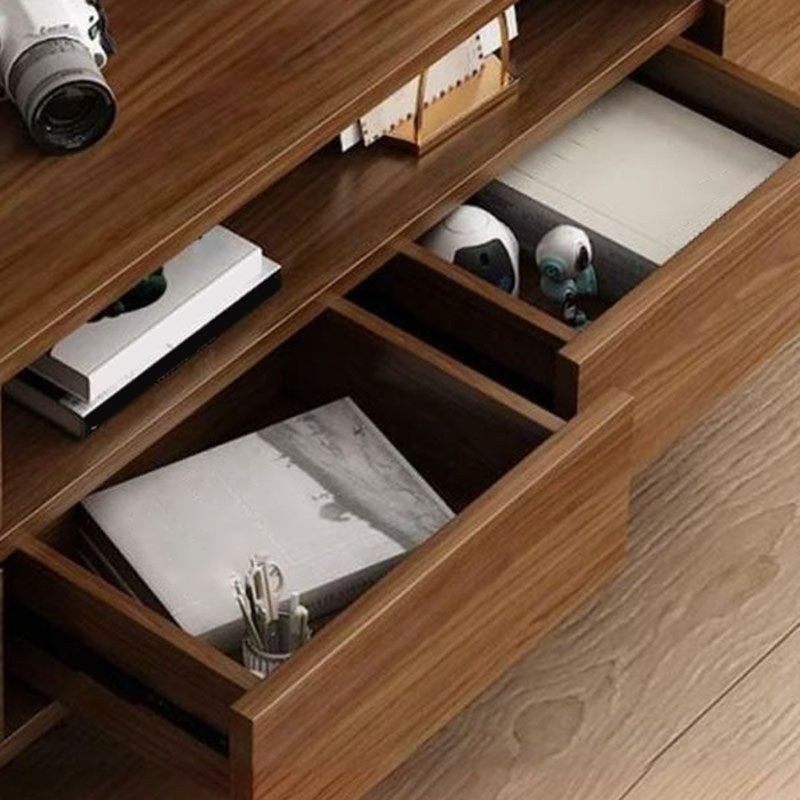 Scandinavian Wood TV Stand Console w/ Open Storage Nut Brown - photo 4