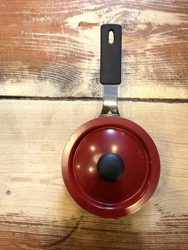 Mini Vintage Red Non-Stick Frying Pan Or Butter Warmer With Lid