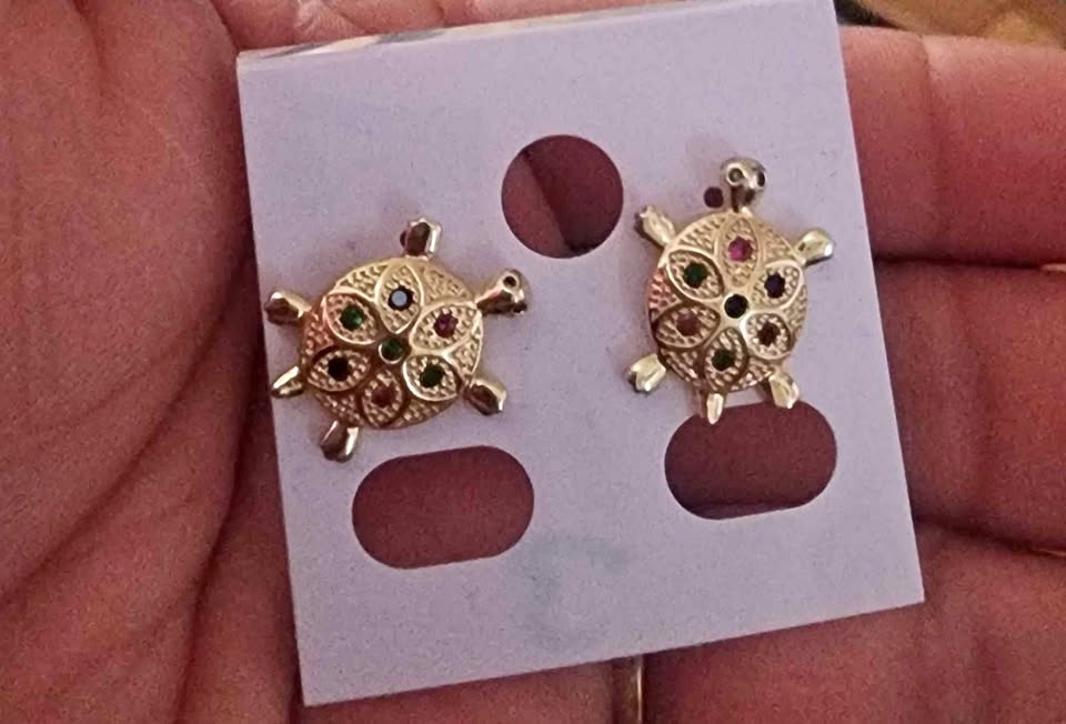 Gold Plated Turtle Stud Earrings Multicolor
