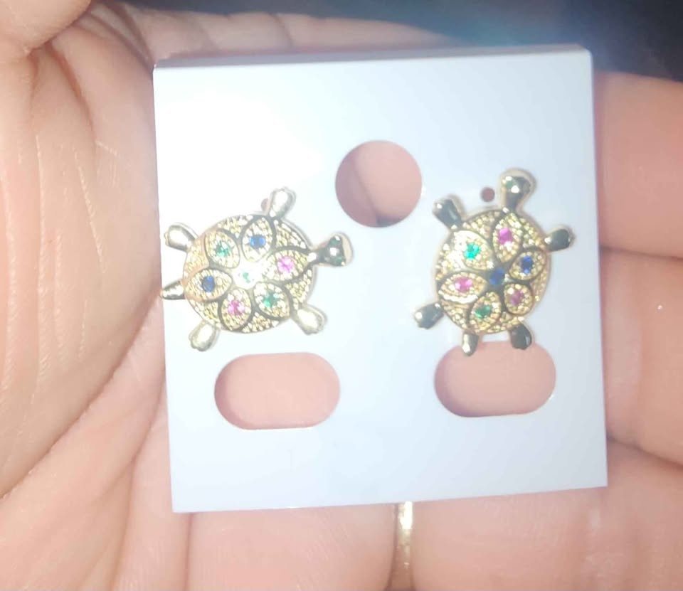 Gold Plated Turtle Stud Earrings Multicolor - photo 2