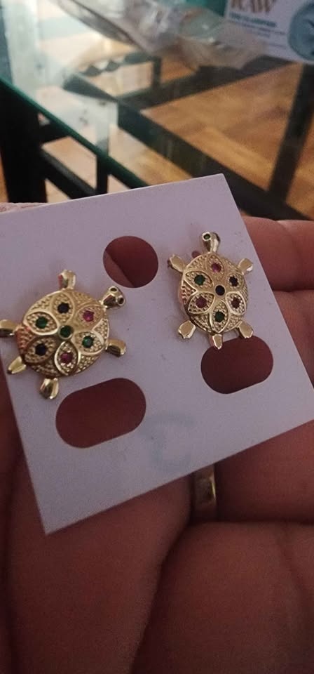 Gold Plated Turtle Stud Earrings Multicolor - photo 3