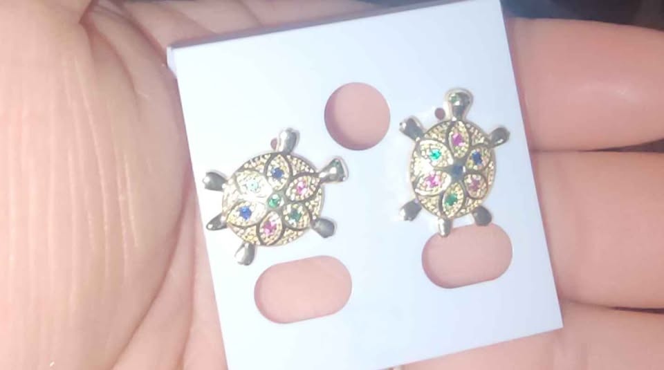 Gold Plated Turtle Stud Earrings Multicolor - photo 4