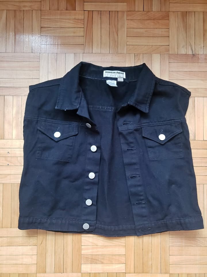 American Apparel Cropped Black Denim Vest - Size L
