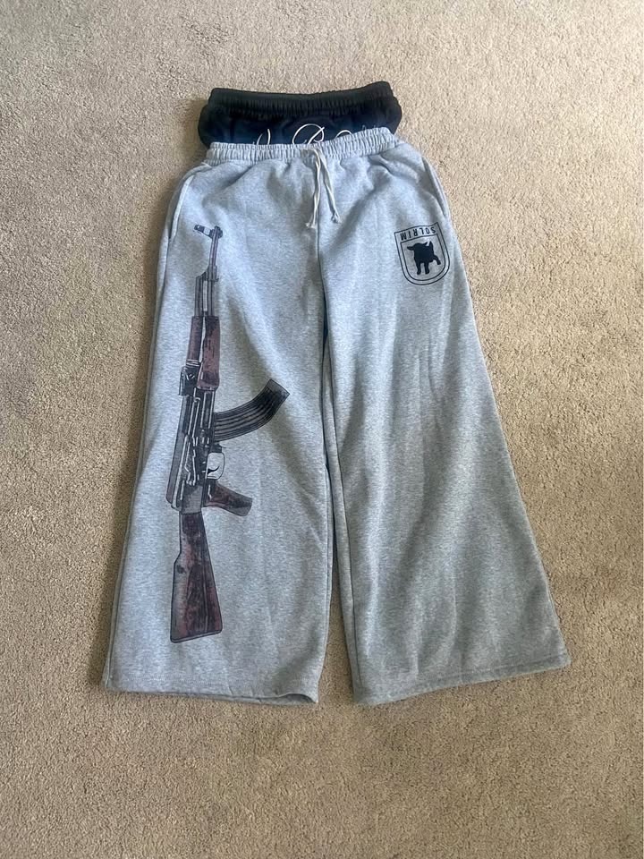 Grey Baggy Pants Double Waisted