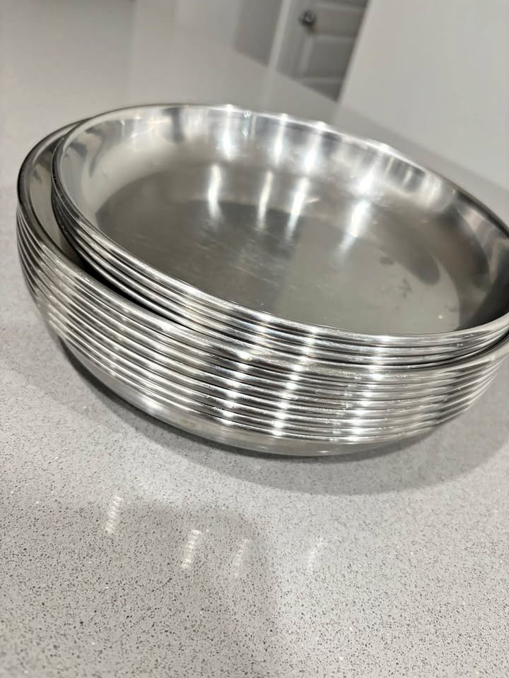 Stainless Steel Plates – Set of 13 (8 Large + 5 Medium)