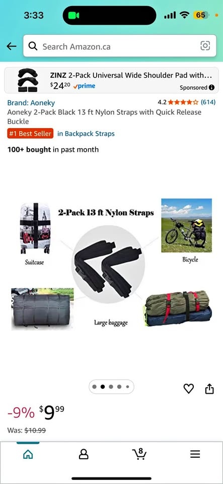 2 Pack Black 13 ft Nylon Straps