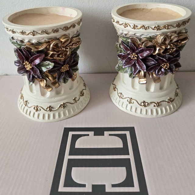Decorative Cream Floral Candle Holders