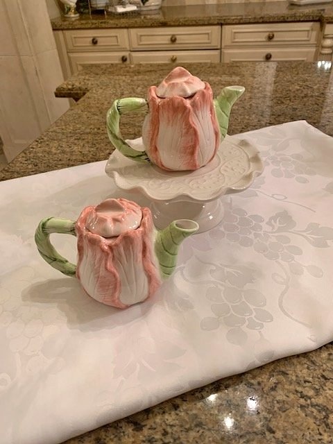 Vintage Cabbage Rose Teapots - Pair by Giftcraft