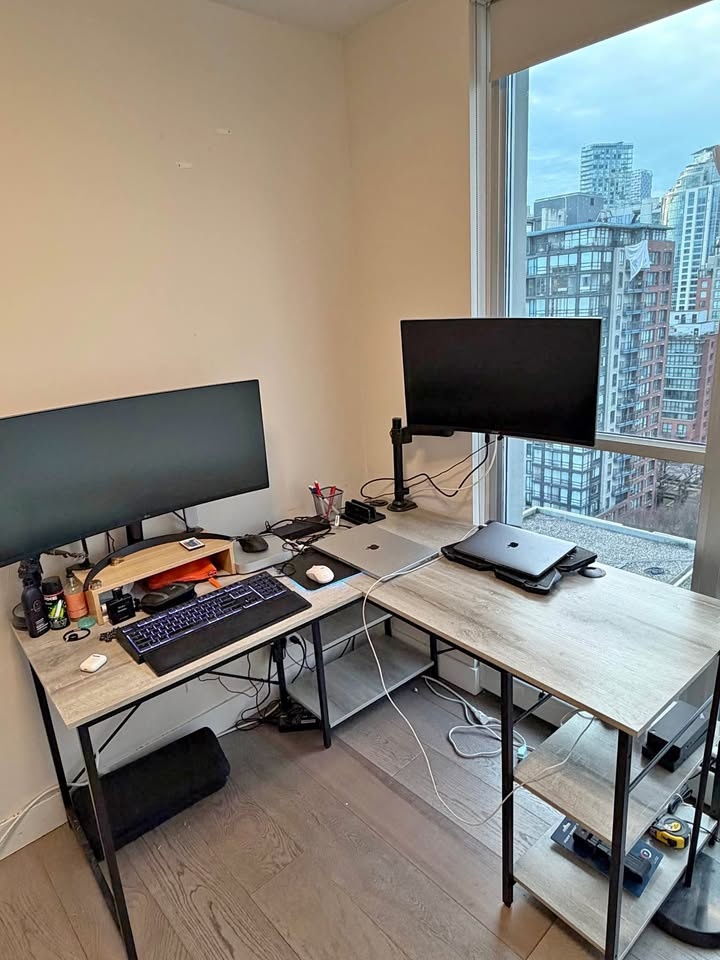 L-Shaped Computer Desk with Shelves + FREE Chair