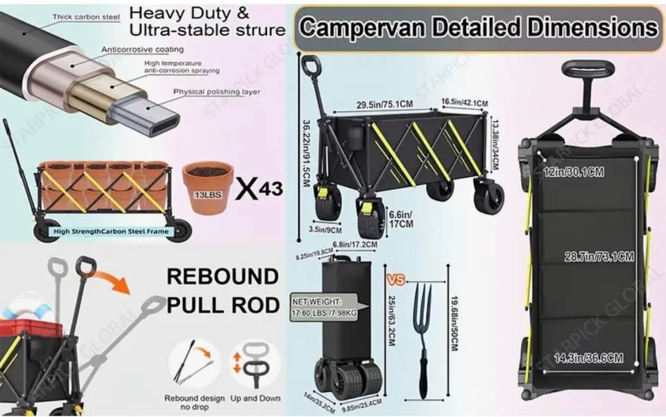 Brand new Heavy Duty Wagon Cart with 360° All-Terrain Wheels - photo 4