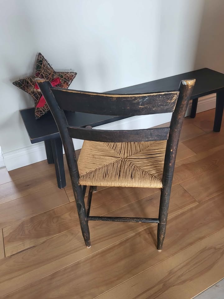 Primitive Wooden Black Chair with Weaved Seat - photo 2