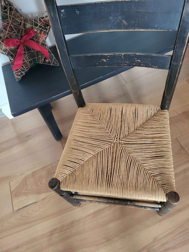 Primitive Wooden Black Chair with Weaved Seat - photo 3