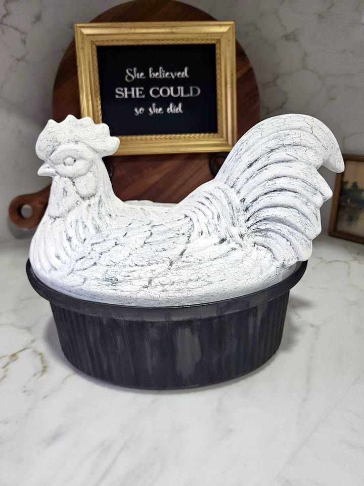 Ceramic Rooster on Nest Casserole Dish