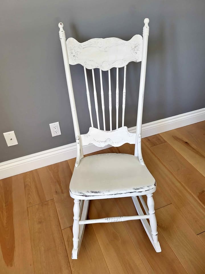 Oak Antique Rocking Chair - White Distress Finish