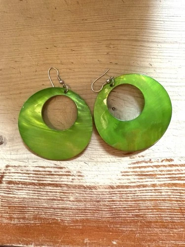 Vintage Round Green Glass Pierced Dangle Drop Earrings - photo 2