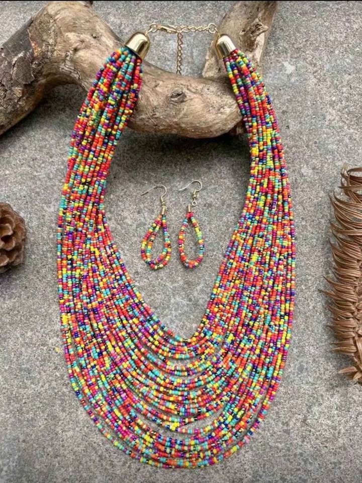 Colorful Beaded Necklace & Earrings Set - photo 2