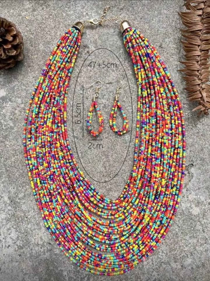 Colorful Beaded Necklace & Earrings Set - photo 5