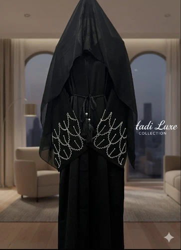 Black Abaya with Handmade Embroidery SZ:54