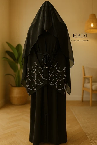 Black Abaya with Handmade Embroidery SZ:54 - photo 3
