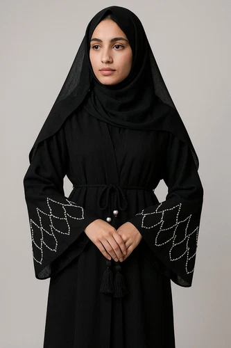 Black Abaya with Handmade Embroidery SZ:54 - photo 4