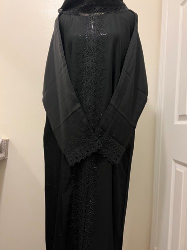 Black Dubai Abaya w/ Lace & Stone Detail & Hijab (Sizes 58, 60) - photo 2