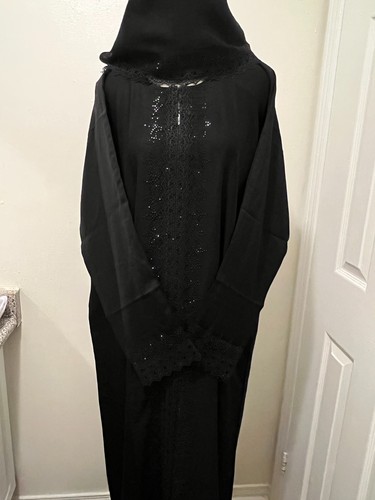 Black Dubai Abaya w/ Lace & Stone Detail & Hijab (Sizes 58, 60) - photo 3