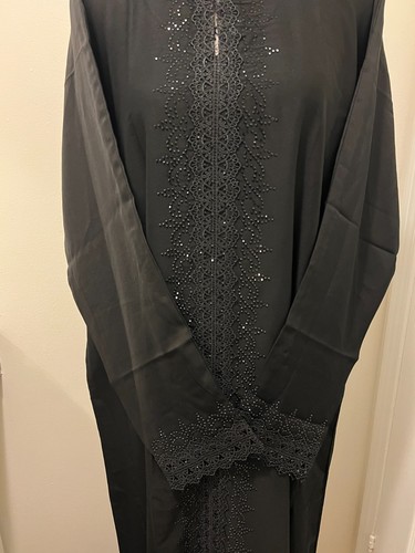Black Dubai Abaya w/ Lace & Stone Detail & Hijab (Sizes 58, 60) - photo 4