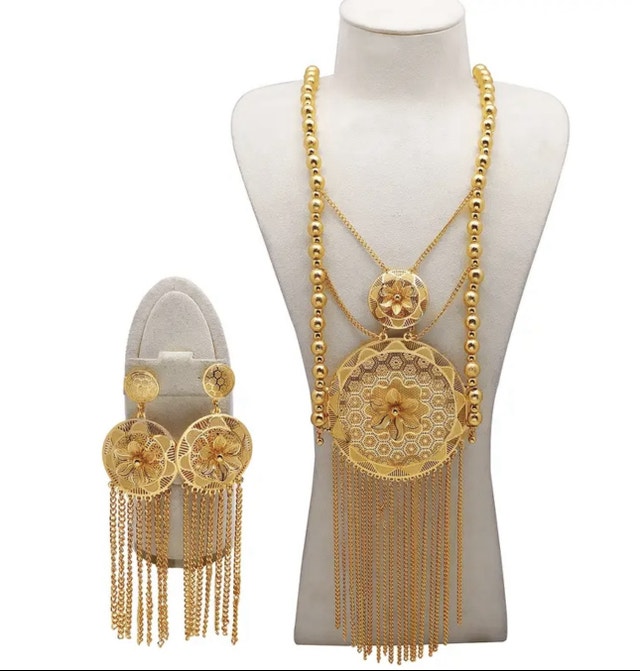 Gold Plated Necklace & Earrings Set – Bridal/Party Jewelry