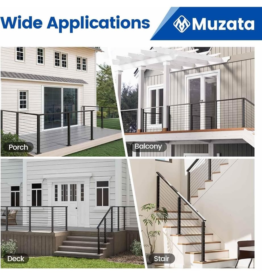 Muzata Cable Railing Kit - 36" Black Posts (2-Pack) w/ 150ft Cab - photo 3