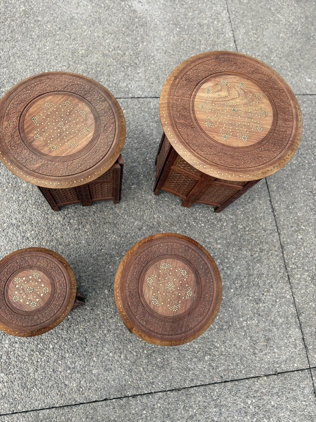 1950s Anglo-Indian Octagonal Carved Teak Side Table