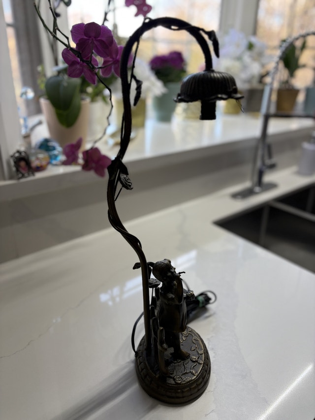 RARE Vintage Andrea by Sadek Bronze Marble Base Garden Lamp - photo 2