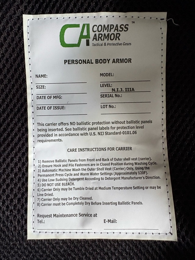 Compass Armor Vest XS L XL 2XL 3XL 4XL