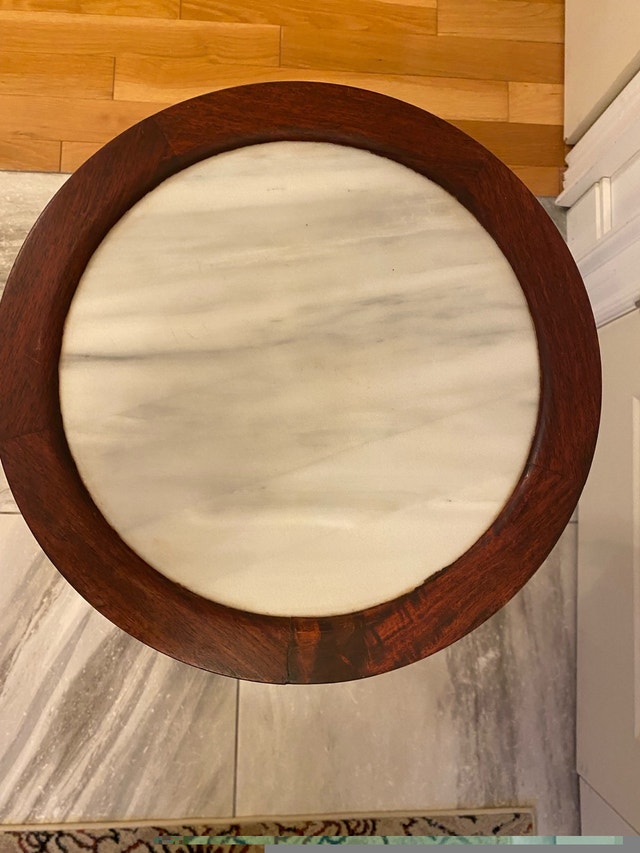 Hand Carved Red Wood Chinese Marble Table - photo 2
