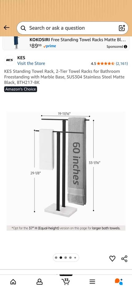 KES Standing Towel Rack, 2-Tier Bathroom Freestanding w/ Marble - photo 2