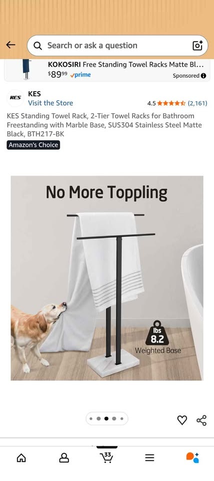 KES Standing Towel Rack, 2-Tier Bathroom Freestanding w/ Marble - photo 4
