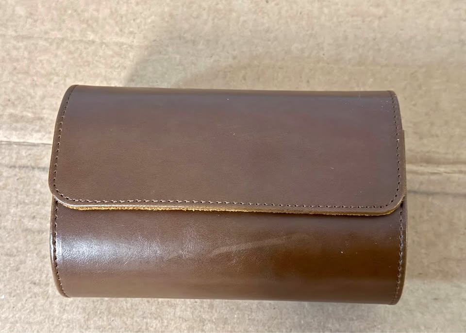 2-Slot Premium Leather Watch Travel Roll - Brown