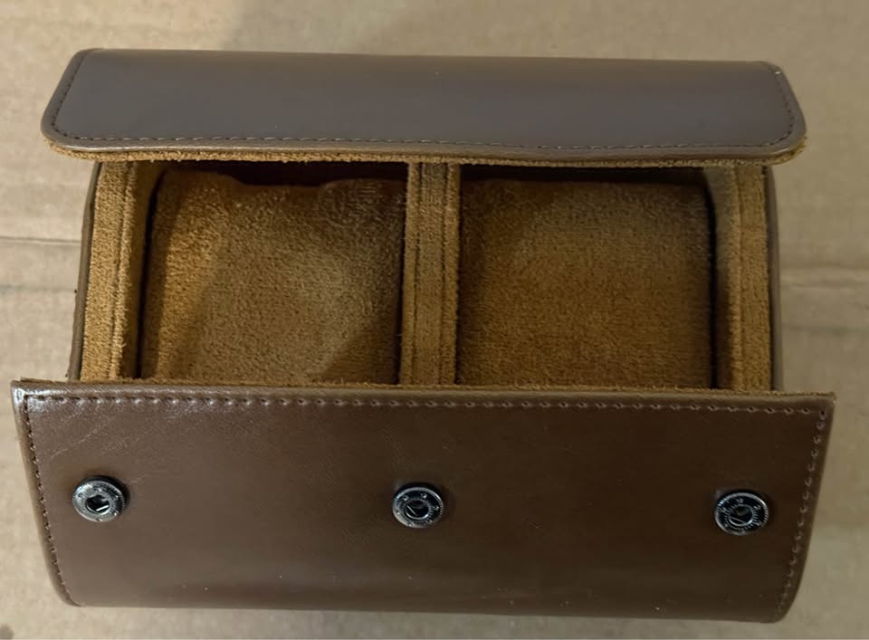 2-Slot Premium Leather Watch Travel Roll - Brown - photo 2