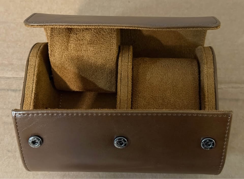 2-Slot Premium Leather Watch Travel Roll - Brown - photo 3