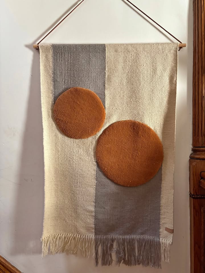 Woven Wall Hanging – Beige & Grey Textile Art