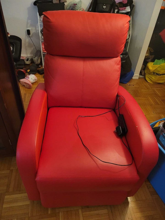 Red Massage Recliner & Small Buffet