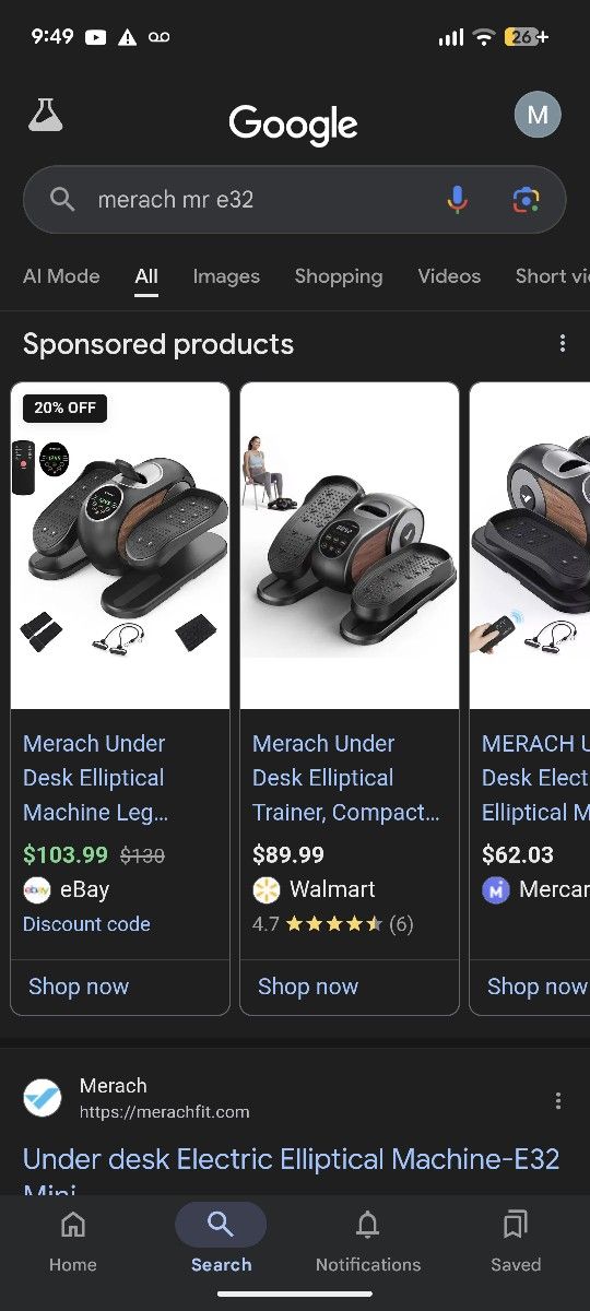 Merach Under Desk Elliptical Machine - New