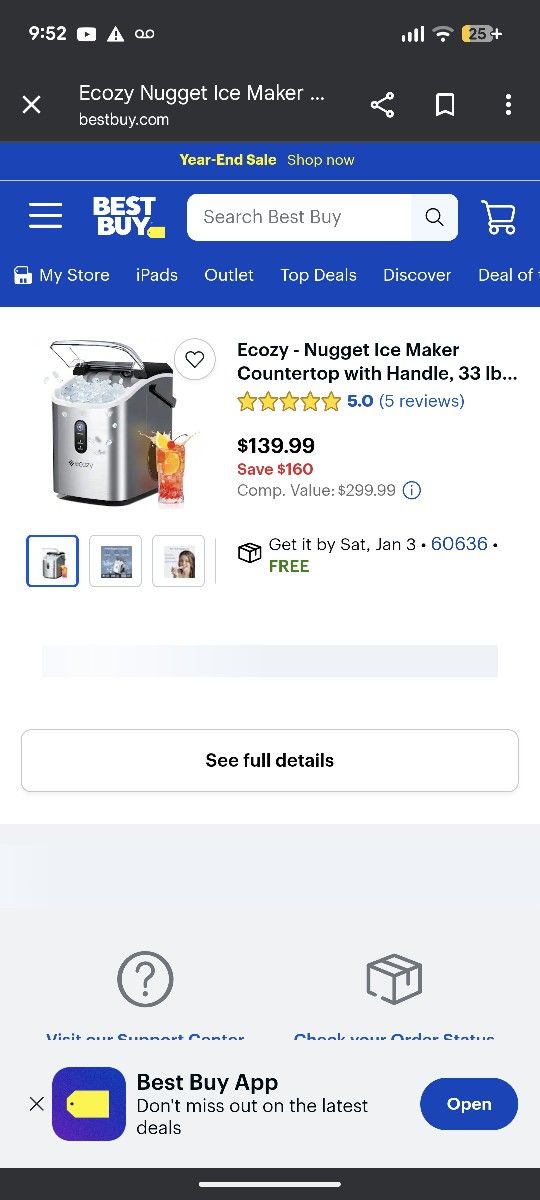 Ecozy 33lb Nugget Ice Maker New