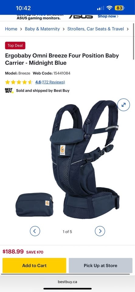 Ergobaby Omni Breeze Four Position Baby Carrier - Midnight Blue - photo 3
