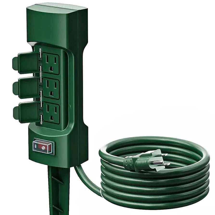 Kasonic 9ft Outdoor Power Stake, 6-Outlet, Green thumbnail