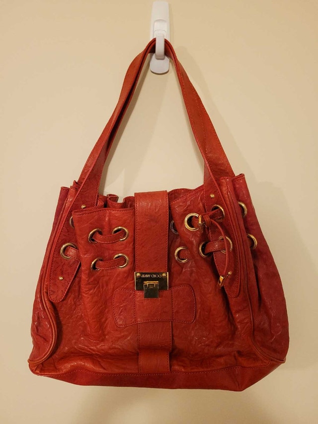 Authentic Women's Red Jimmy Choo Ramona Shoulder Tote Bag