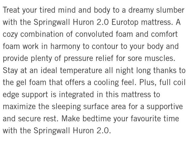 Brand New The Brick SpringWall Huron 2.0 EuroTop Queen Mattress - photo 5